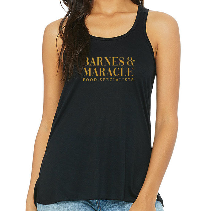 B & M Ladies Racerback Flowy Tank - Black/Gold